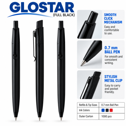 Glostar Full Black 0.7mm Premium Promotional Ball Pen