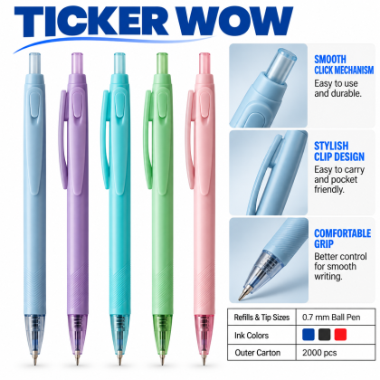 Ticker WOW 0.7mm Pastel Promotional Ball Pen