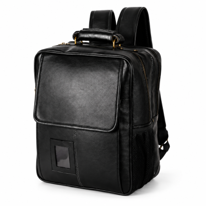 Black PU Leather Medical Representative Bag with Custom Steel Logo Branding