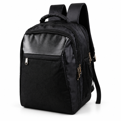 Black PU Leather Medical Representative Backpack with Custom Steel Logo Branding