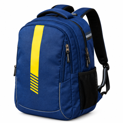 Premium Blue Fabric MR Backpack with Custom Steel Logo Branding